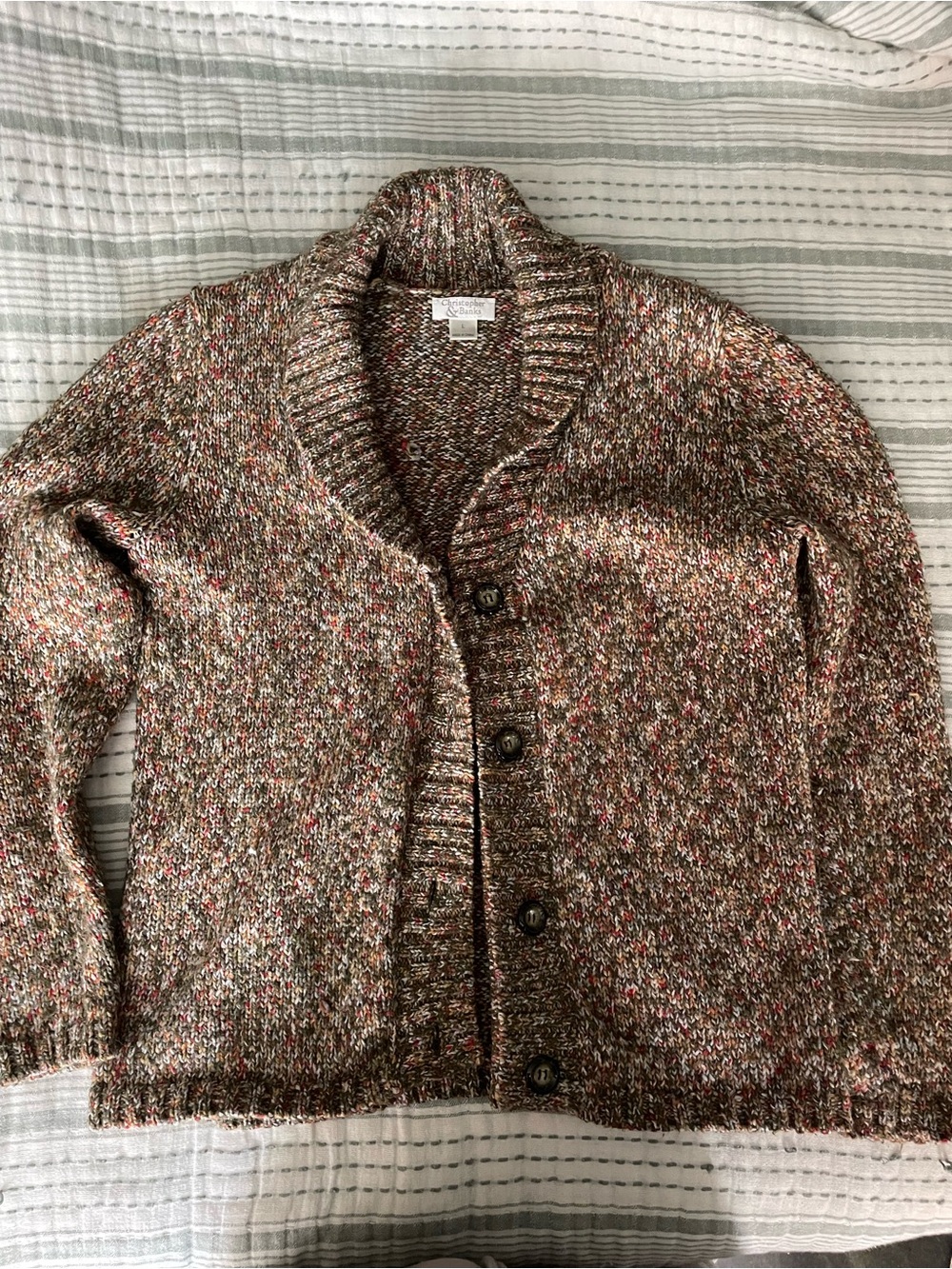 Christopher & Banks Multicolor Marled Brown Shawl Collar Cardigan